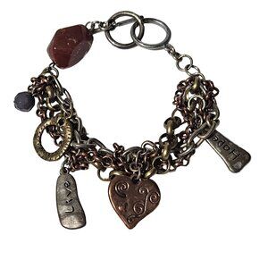Handcrafted Mixed Metal Chunky Charm Bracelet Live Hope Heart Pendants